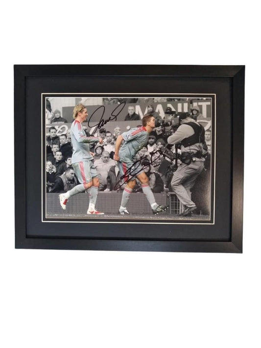 Fernando Torres & Steven Gerrard Duel signed 16x12 image in deluxe frame