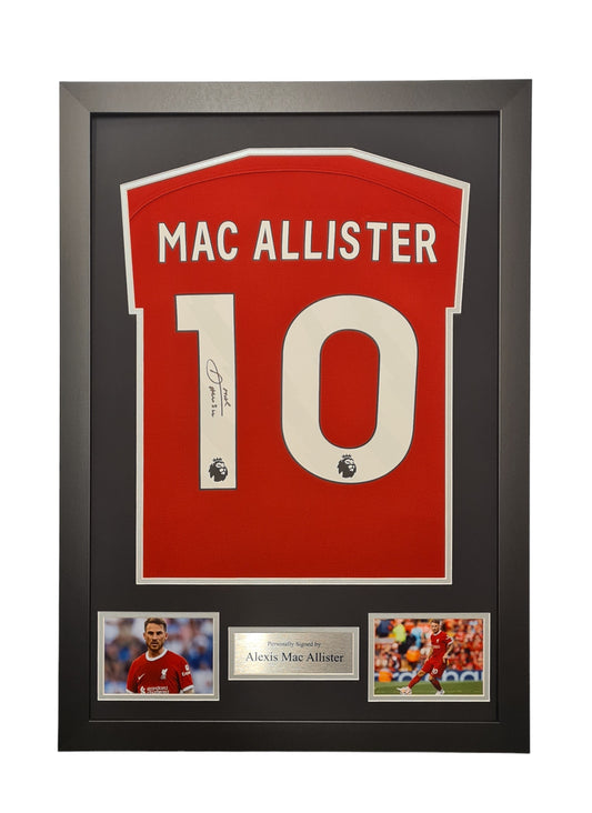 Custom framed Alexis Mac Allister signed 23/24 Home shirt