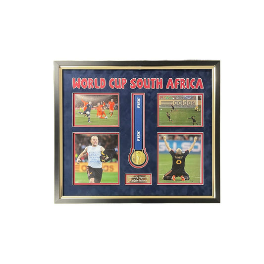 Andrés Iniesta hand signed 2010 Final Medal in deluxe custom frame