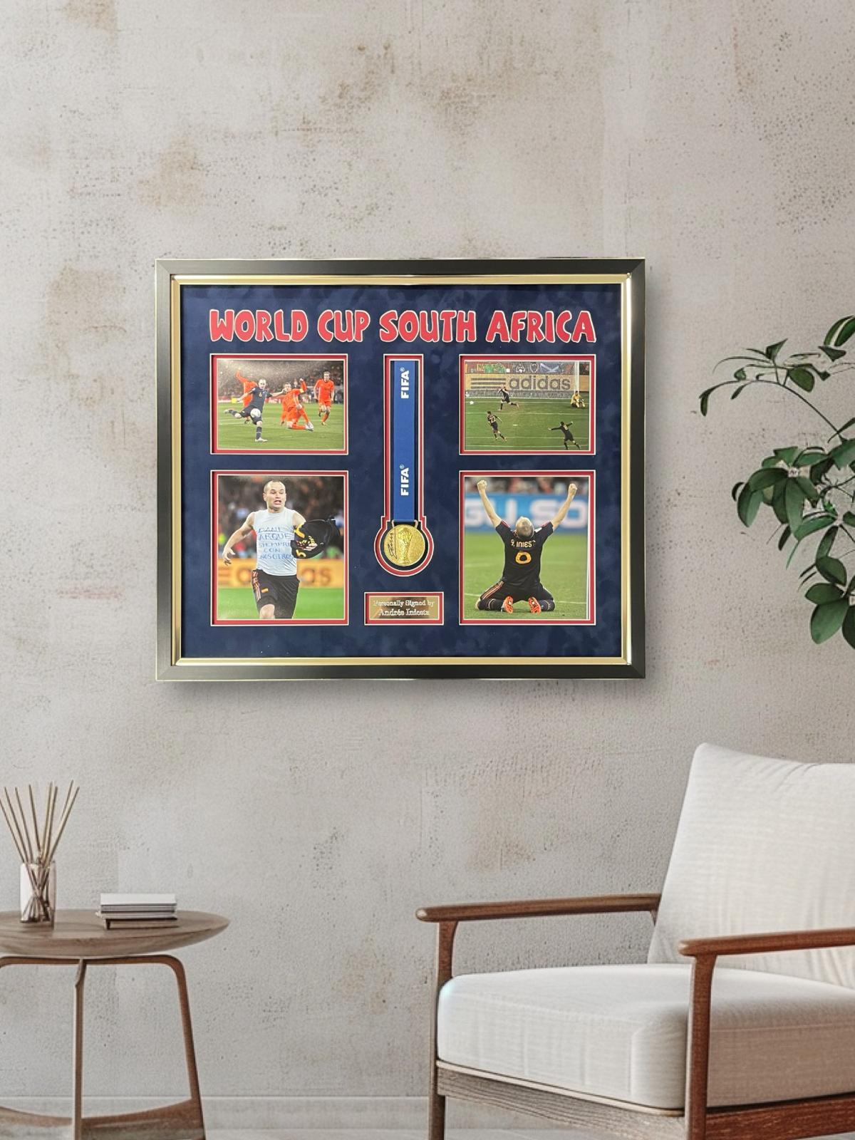 Andrés Iniesta hand signed 2010 Final Medal in deluxe custom frame