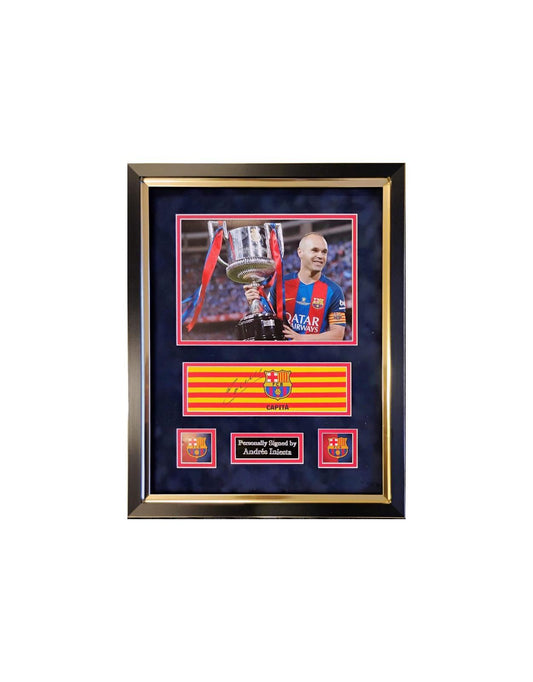 Andrés Iniesta hand signed Captains armband in deluxe custom frame