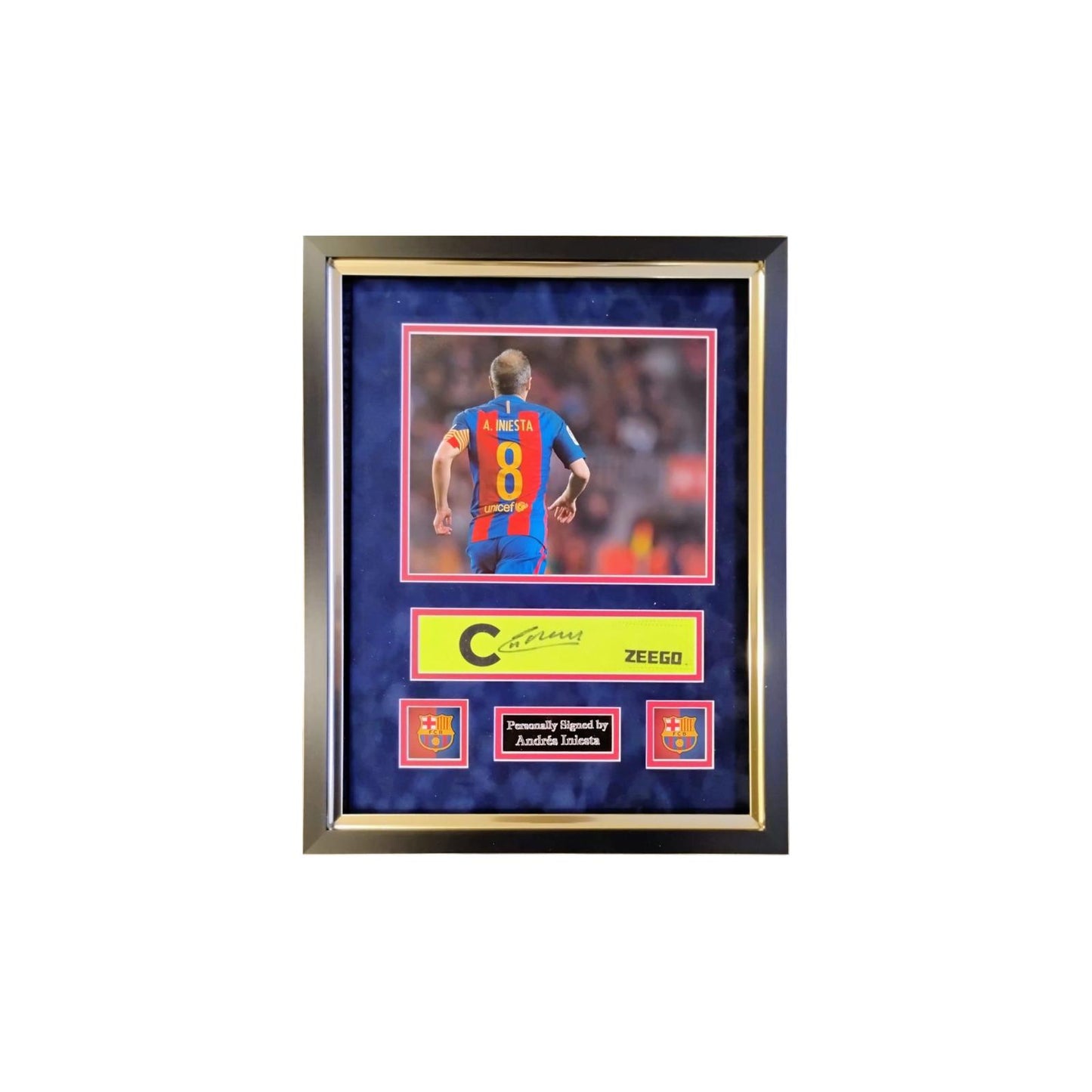 Andrés Iniesta hand signed Captains armband in deluxe custom frame