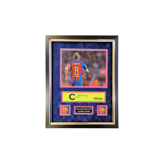 Andrés Iniesta hand signed Captains armband in deluxe custom frame