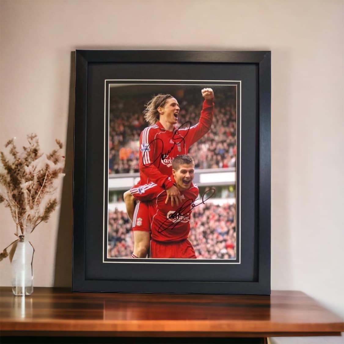 Fernando Torres & Steven Gerrard Duel signed 16x12 image in deluxe frame
