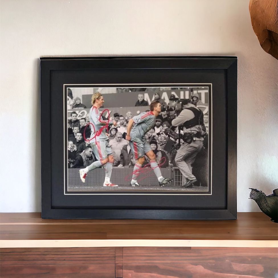 Fernando Torres & Steven Gerrard Duel signed 16x12 image in deluxe frame