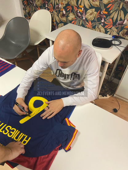 Andrés Iniesta hand signed WC 2010 final shirt