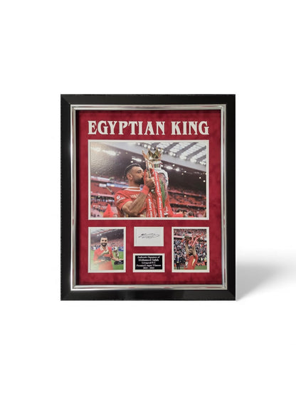 Mohamed Salah Hand Signed White Card In Deluxe Red Velvet Custom Frame