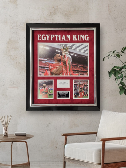Mohamed Salah Hand Signed White Card In Deluxe Red Velvet Custom Frame