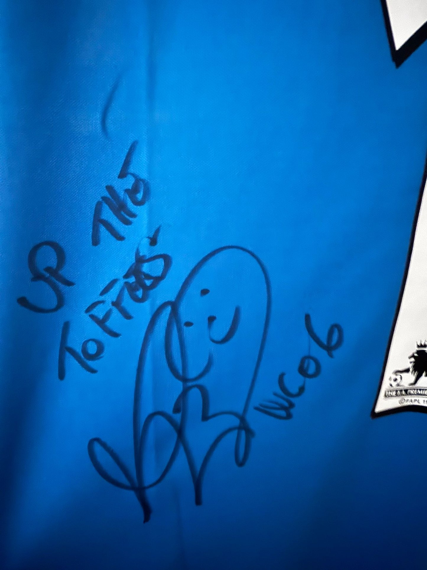 Marco Materazzi hand signed Everton shirt "Up The Toffeess 06" shirt