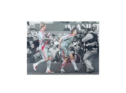 Fernando Torres & Steven Gerrard Duel signed 16x12 image - Red paint pen